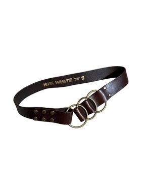 Kim White Brown Leather Belt with Gold Ring Detail